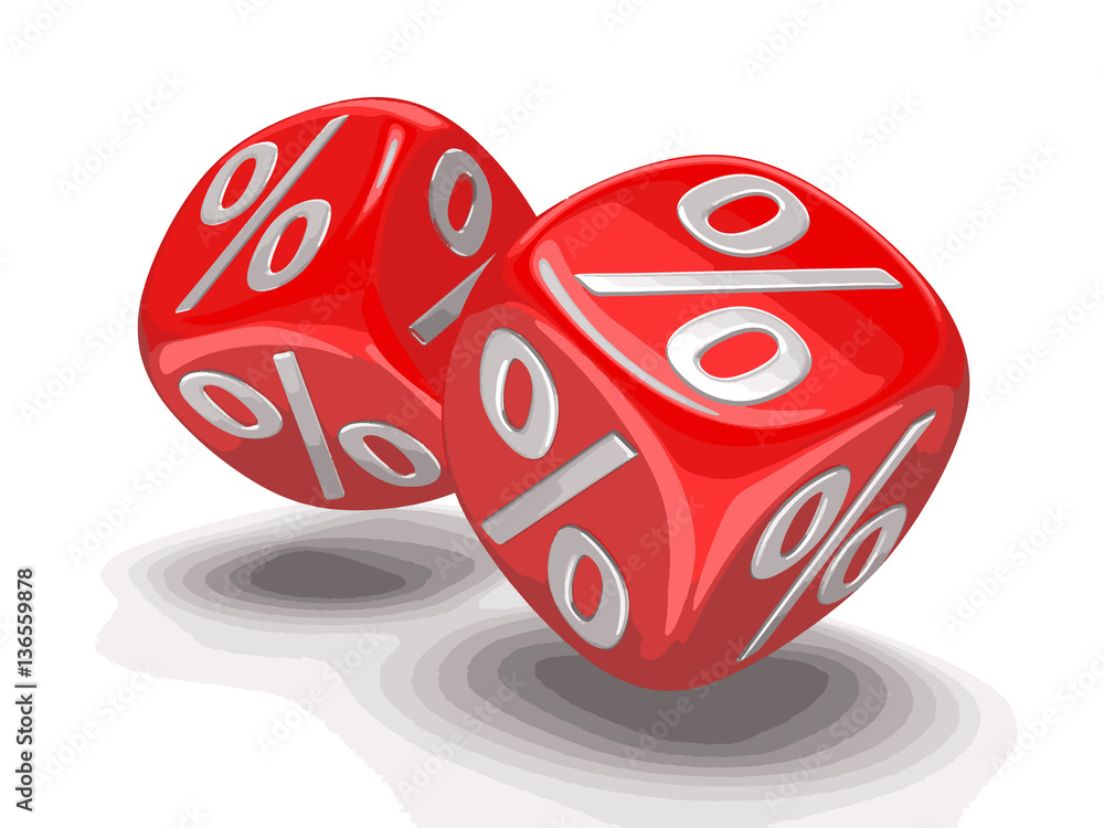 Poster dices with percent sign. image with clipping path