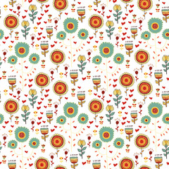 Children seamless pattern of wild flowers
