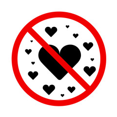 Prohibited public information icon with hearts on white background