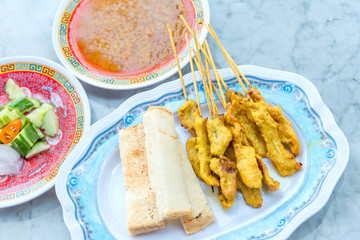 Pork Satay with toast the appetizers delicious Thai food