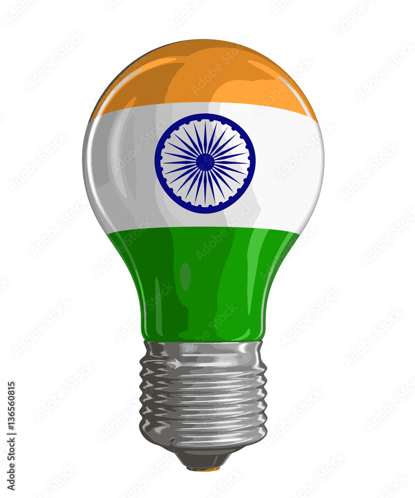Poster light bulb with indian flag. image with clipping path