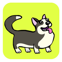 Corgi Dog Isolated Vector Illustration. Funny Cartoon Fur. Contour Freehand Digital Drawing Cute Character. Cheerful Pet for Web Icons and Shirt.