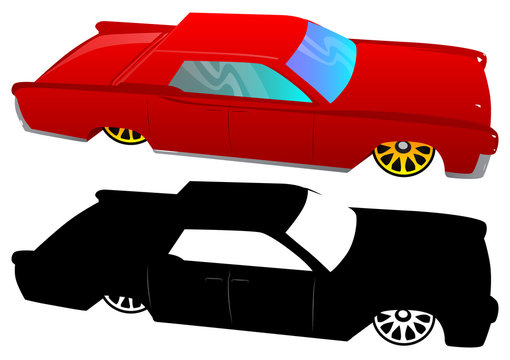Vector illustrated cartoon 60s luxury car on white background.
