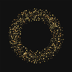Gold confetti. Bagel shape on black background. Vector illustration.