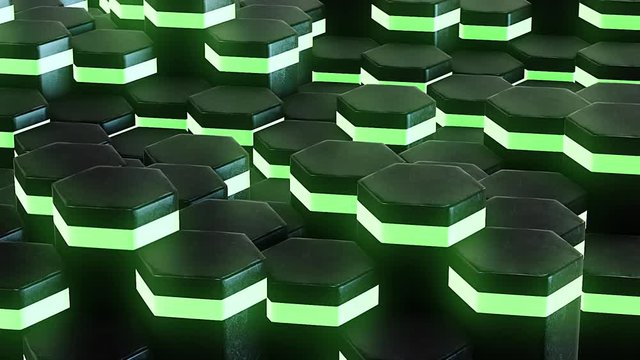 DJ background with animated neon green hexagon