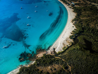 Fototapeta na wymiar Aerial View of the Splendid Rondinara Beach, Corsica, France