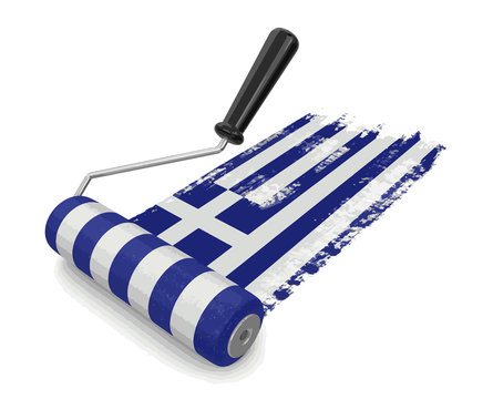 Paint roller with Greek flag. Image with clipping path