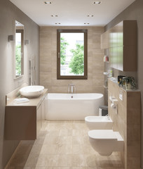 Fototapeta na wymiar Interior rendering of a modern Bathroom