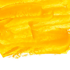 Yellow watercolor texture hand paint on white background. Abstract art for creative design. Oil stains.
