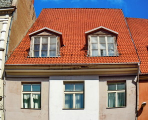 Fototapeta na wymiar Red roof and dormers 