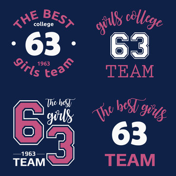 The best girls team college logo 63 isolated vector set