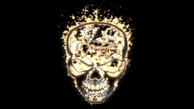 Skull on fire. Animation skull flame. As a symbol. + Green screen