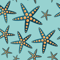 Starfish flat icon seamless pattern.