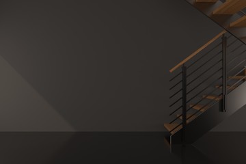 wooden stairs in home concept interior with the black room