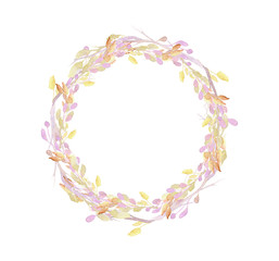 Set of flowers, leaves and branches, painted in watercolor, isolated on white. Sketched wreath, floral and herbs garland. Watercolour style.