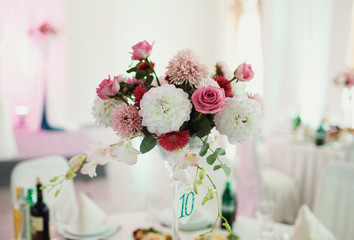 Beautiful wedding flower decoration on the table