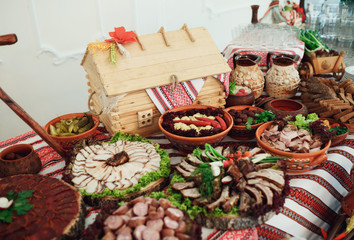 Tasty meat dishes on the table