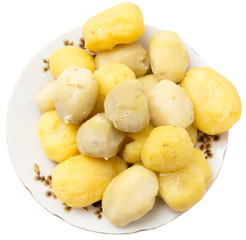 boiled potatoes on a white background