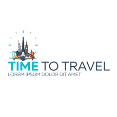 Time to travel. Travel logo. Vector flat illustration.