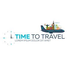 Time to travel. Travel logo. Vector flat illustration.