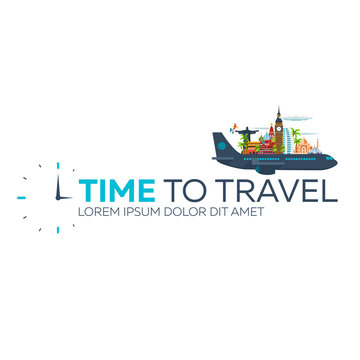 Time To Travel. Travel Logo. Vector Flat Illustration.