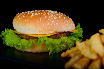 hamburger on black background