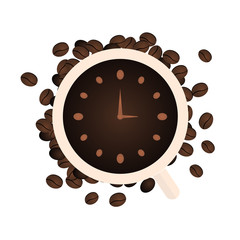 Time to coffee. Coffee watch. Vector flat illustration.