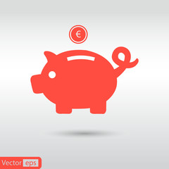 Piggy bank - saving money. red icon