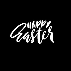 Happy Easter lettering for greeting card. Vector hand drawn illustration. Grunge inscription. Handwritten design