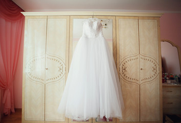 Nice bridal dress in the hotel room