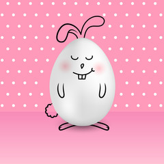Happy Easter egg in a shape of cute happy smiling bunny on colored pink dotted background. Vector illustration. EPS 10