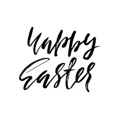 Happy Easter lettering for greeting card. Vector hand drawn illustration. Grunge inscription. Handwritten design