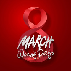 March 8 greeting card. International Womans Day. vector. red background