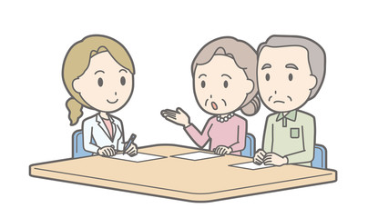 Illustration that an elderly couple receiving counseling by a fe
