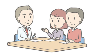 Illustration that middle-aged couple receiving counseling by a m