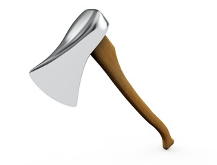 3d render  Axe with wooden handle on a white background