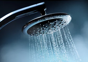 Fototapeten Jet d'eau de douche avec éclaboussure et vapeur d'eau © Chlorophylle