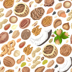 Seamless pattern with colored nuts and seeds