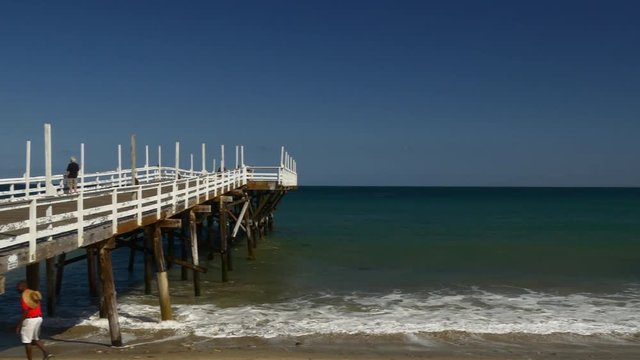 summer day famous california malibu beach pier panorama 4k usa
