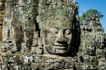 Fototapeta na wymiar Bayon temple and laterite ruins in Angkor Thom,landmark in Siem Reap, Cambodia. Angkor wat inscribed on the UNESCO World Heritage List in 1992