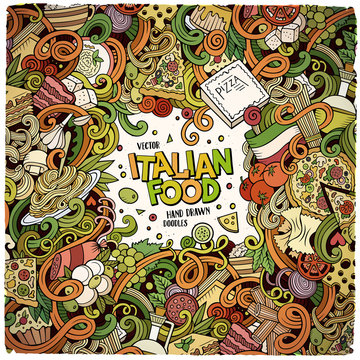 Cartoon hand-drawn doodles Italian food illustration
