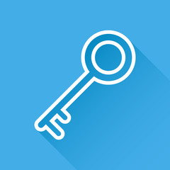 Key Icon vector illustration in flat style isolated on blue background. Unlock line symbol for web site design, logo, app, ui.