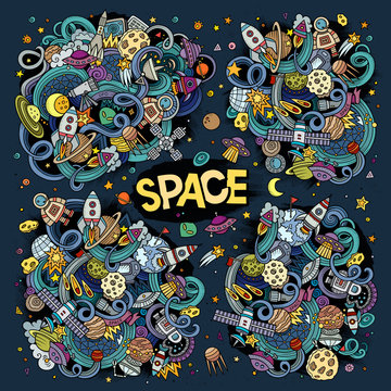 Doodles cartoon set of Space designs