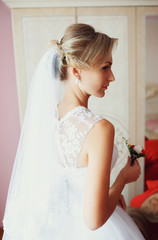 Fototapeta na wymiar Bride in the dress and white bridal veil