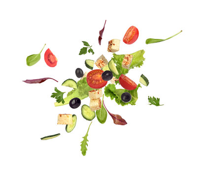 Flying Salad On White Background