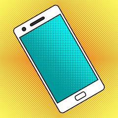 Smartphone. Cell phone on yellow dotted background. Mobile phone style pop art retro. - 136577080