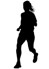 Woman athletes on running race on white background