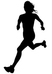 Woman athletes on running race on white background