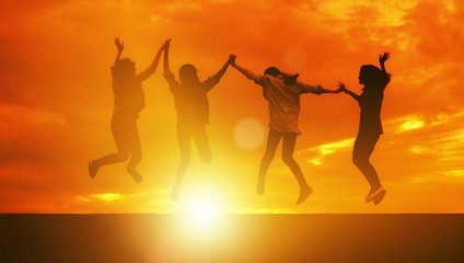 Group of friend Jumping Fun Celebration joy happy Concept.