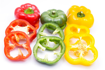 Fresh sweet pepper slice,Capsicum cut glasses isolate on white b